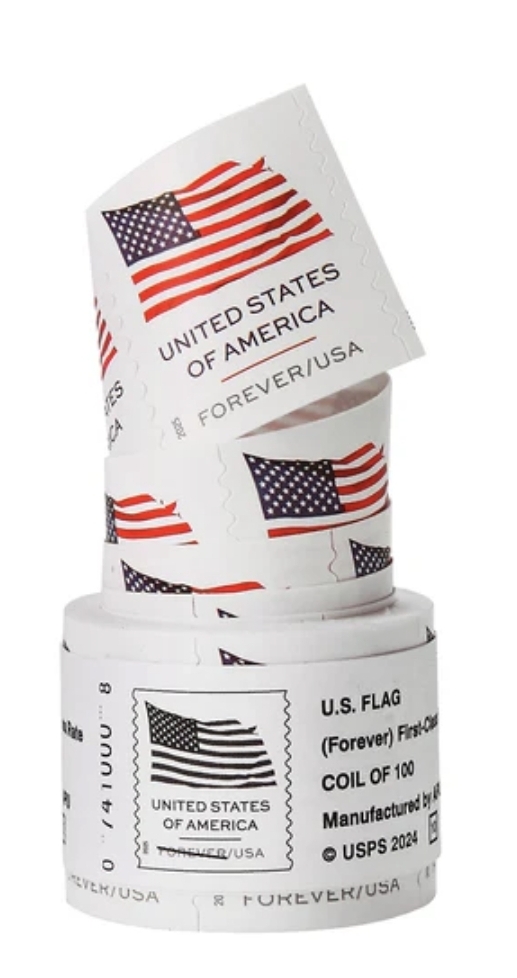 Coil roll of 100 2025 U.S. Flag Forever Stamps